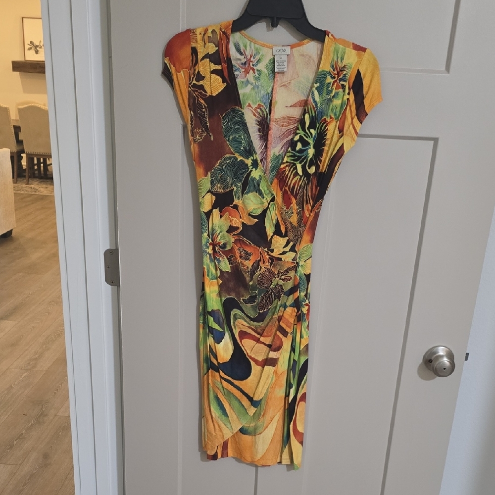 Cache Orange Bodycon Midi Dress Plunge Neckline Sleeveless